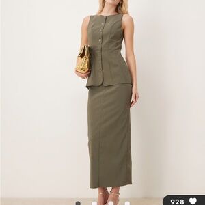 ASOS DESIGN Tall slash neck button down midi dress in olive